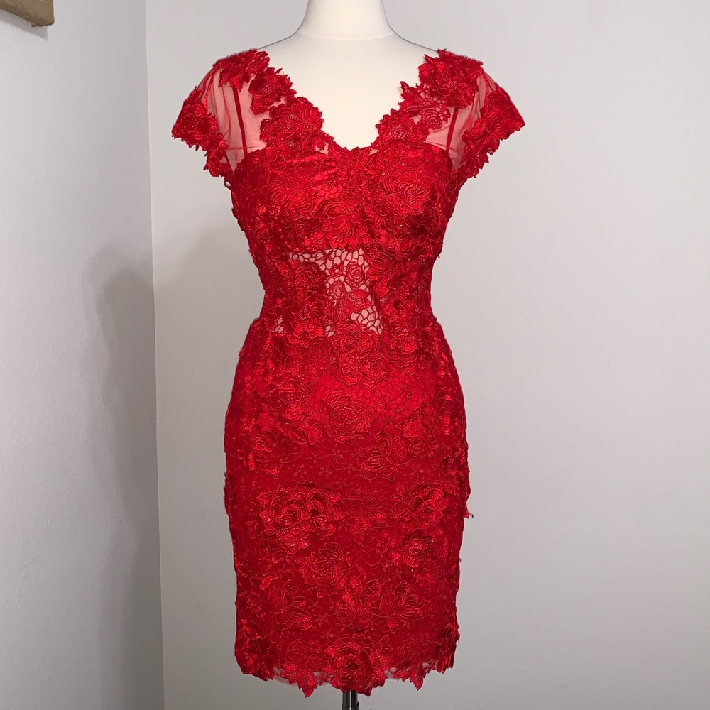 Red lace cocktail dress